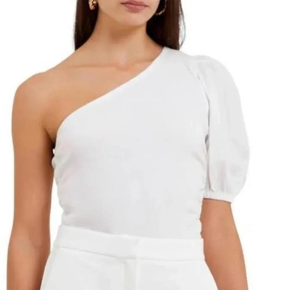 NWT French Connection Rosanna White One-Shoulder Puff Sleeve Top | Size 4